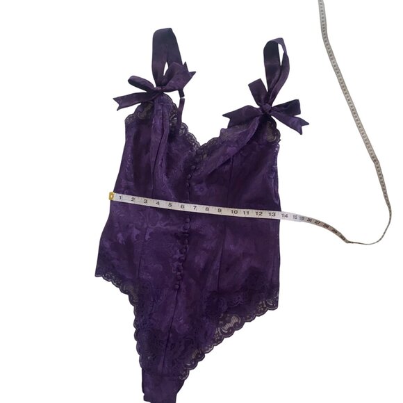 Victorias Secret Small Vintage Purple Satin & Lace Bodysuit Bows Sexy Gold Label - Picture 9 of 16